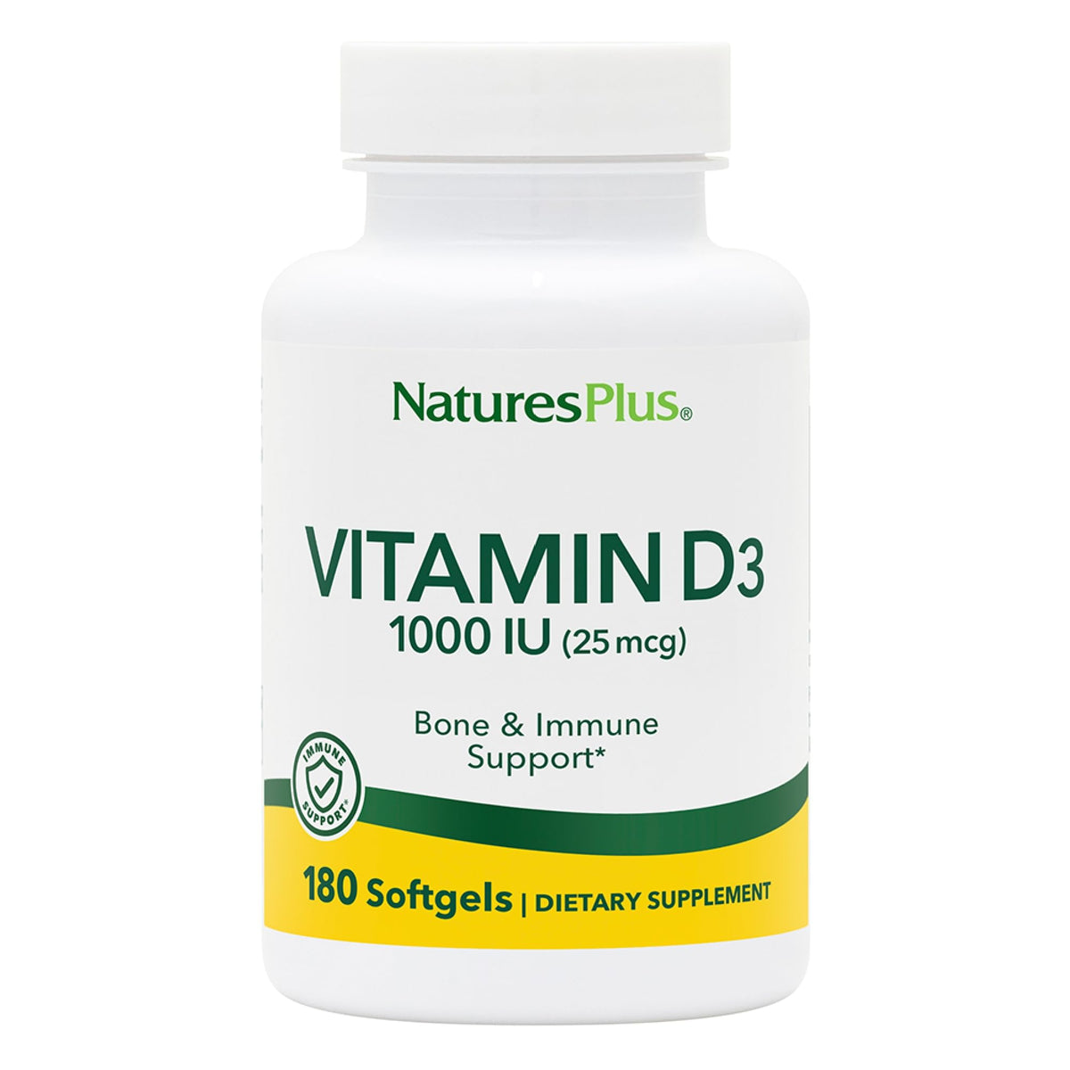 NaturesPlus Vitamine D3 1000 IU 180 gélules molles vue de face