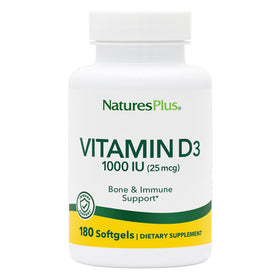 NaturesPlus Vitamine D3 1000 IU 180 gélules molles vue de face