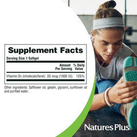 NaturesPlus Vitamine D3 1000 IU gélules molles avec une main