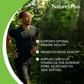 NaturesPlus Vitamine D3 1000 IU gélules molles sur fond blanc
