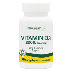 NaturesPlus Vitamine D3 2500 UI flacon avant avec 90 gélules souples