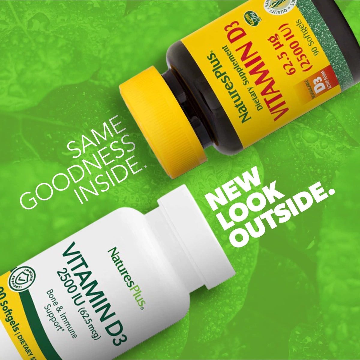 NaturesPlus Vitamine D3 2500 UI gélule souple sur fond blanc