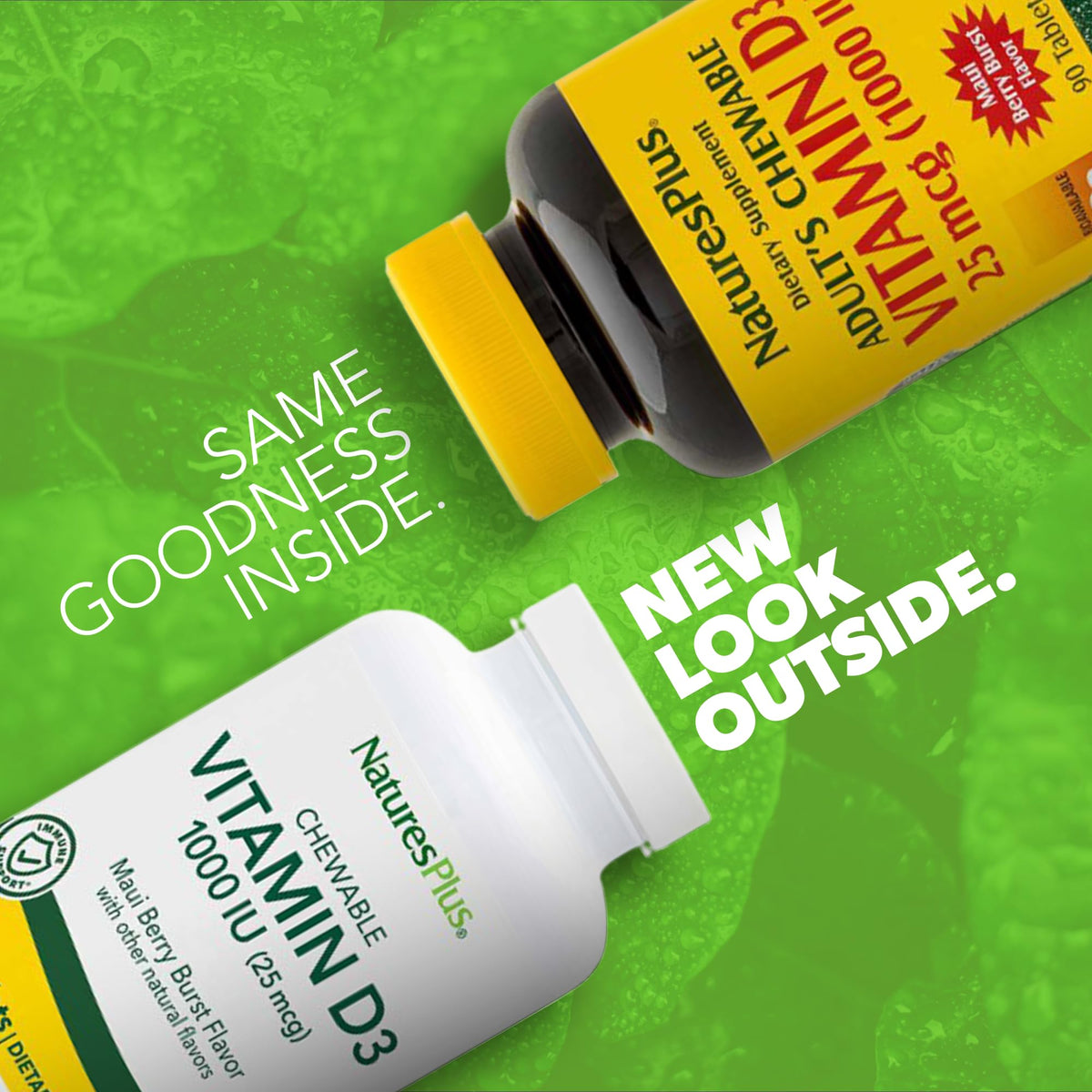 NaturesPlus Vitamine D3 90 comprimés à mâcher vue de côté