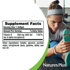 NaturesPlus Vitamine E 400 IU Softgels arrière de la bouteille