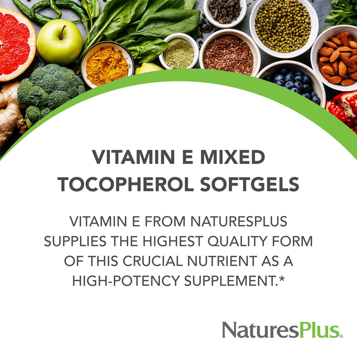 NaturesPlus Vitamine E 400 IU Softgels côté bouteille