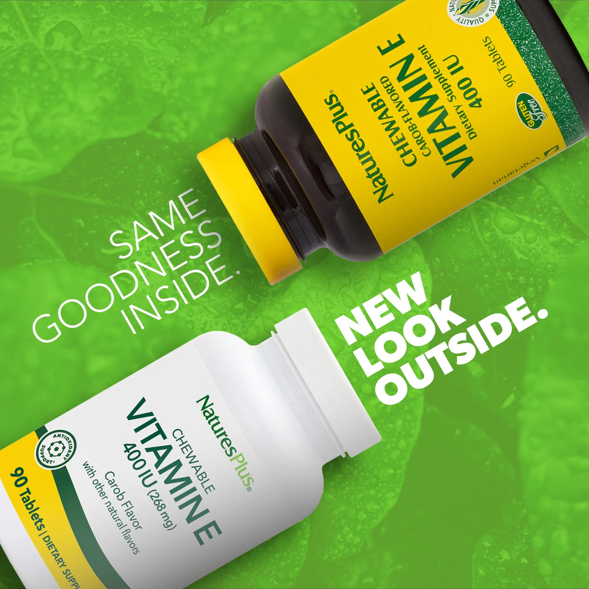 NaturesPlus Vitamine E 400 UI comprimés à croquer goût caroube vue arrière