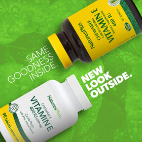 NaturesPlus Vitamine E 400 UI comprimés à croquer goût caroube vue arrière