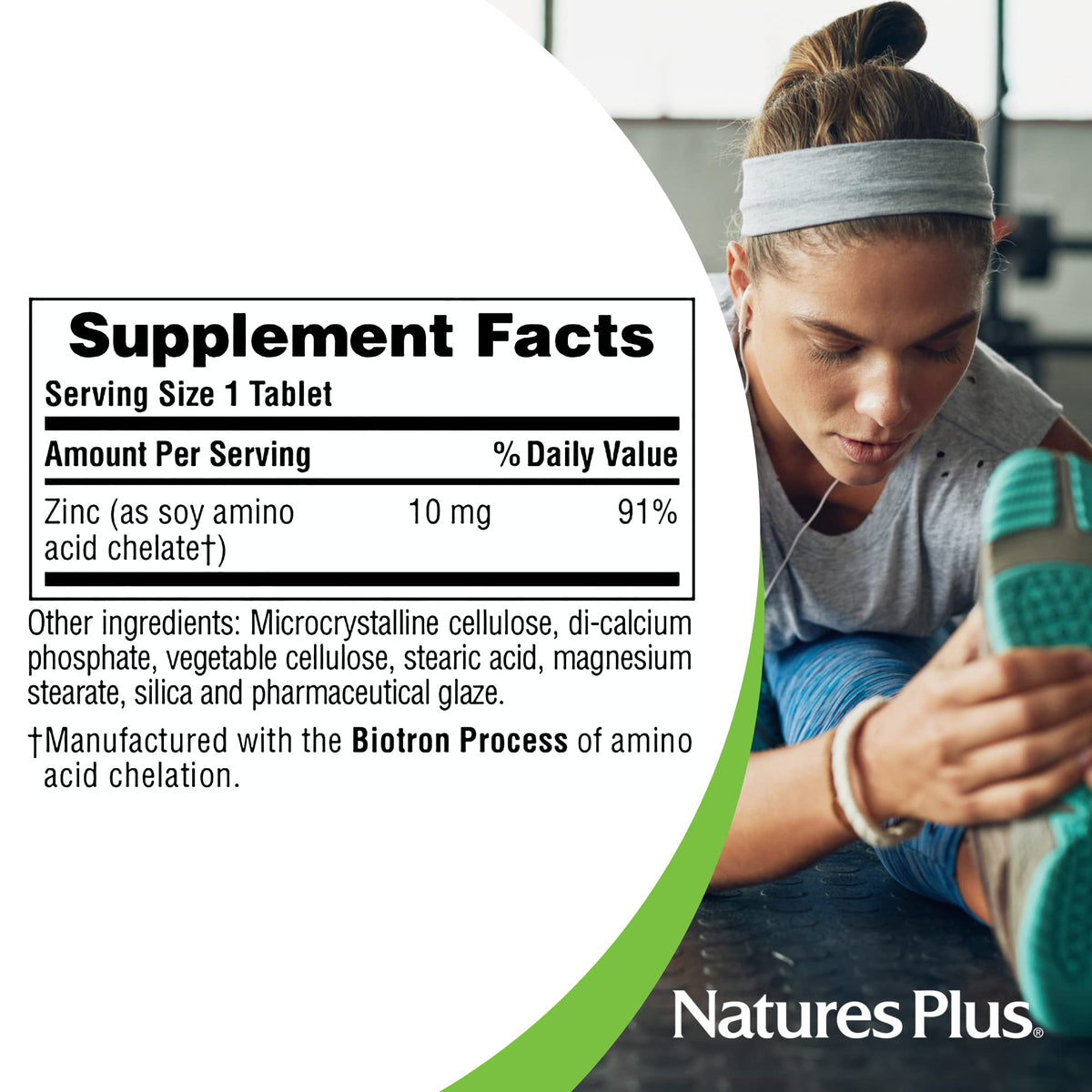 NaturesPlus Zinc 10 mg comprimés végétariens avec un verre d'eau