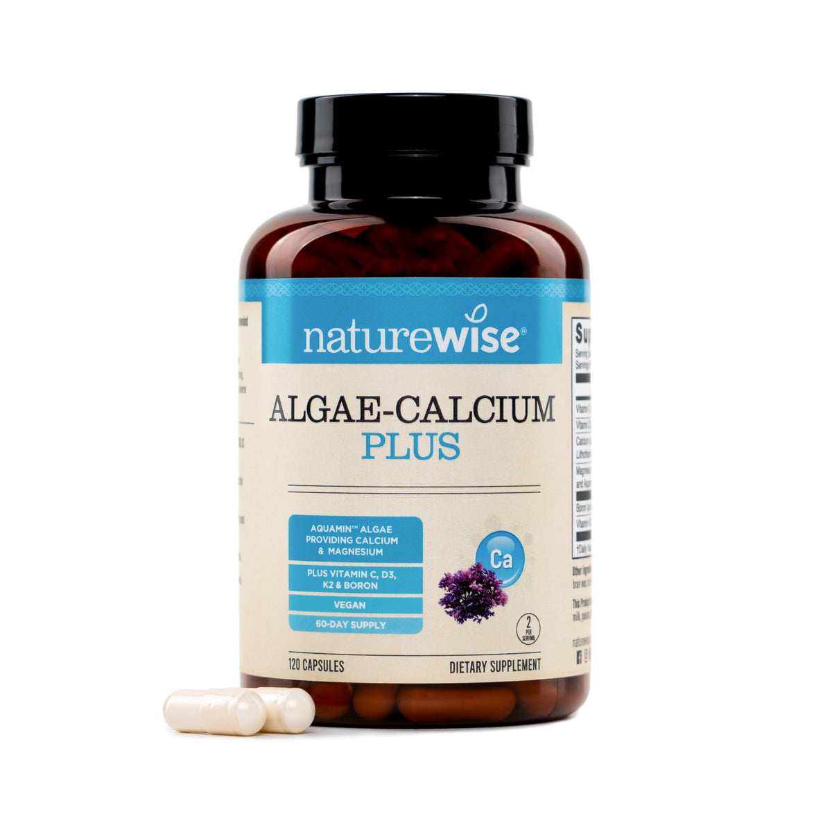 NatureWise Algae Calcium Plus 120 capsules vue de face