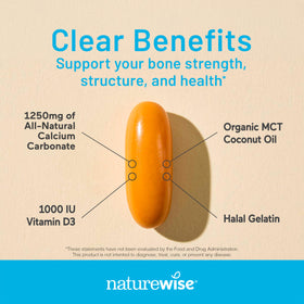 NatureWise Calcium 1250mg + Vitamine D3 1000UI vue arrière de l'emballage