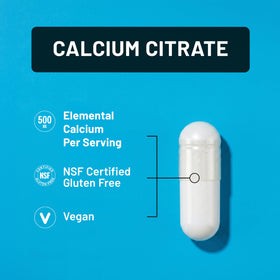 NatureWise Calcium Citrate 500mg avec des ingrédients sur un fond neutre