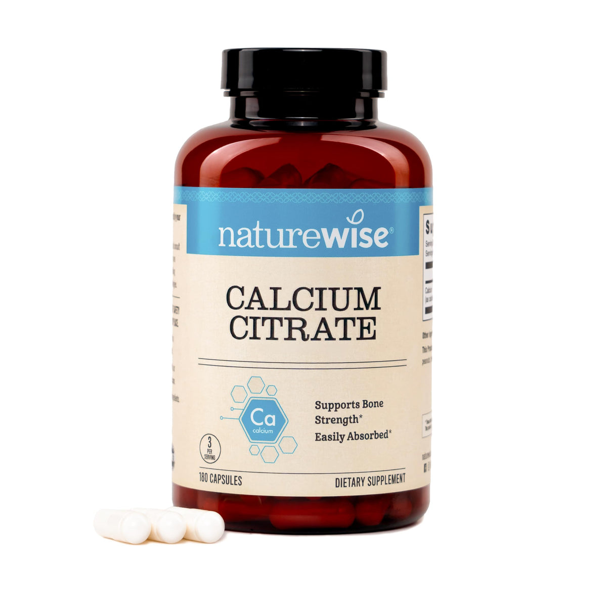 NatureWise Calcium Citrate 500mg capsules, 180 comprimés en bouteille
