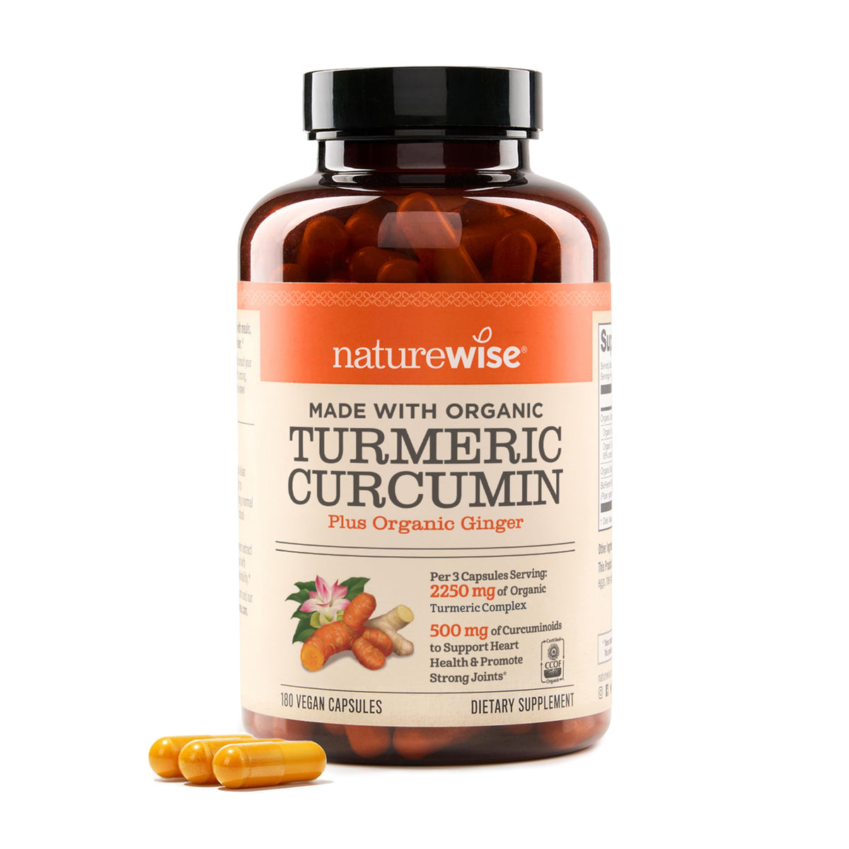 NatureWise Complément Alimentaire Curcuma Curcumine 2250mg 180 Capsules vue de face