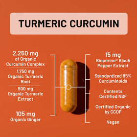 NatureWise Complément Alimentaire Curcuma Curcumine 2250mg 180 Capsules avec étiquette