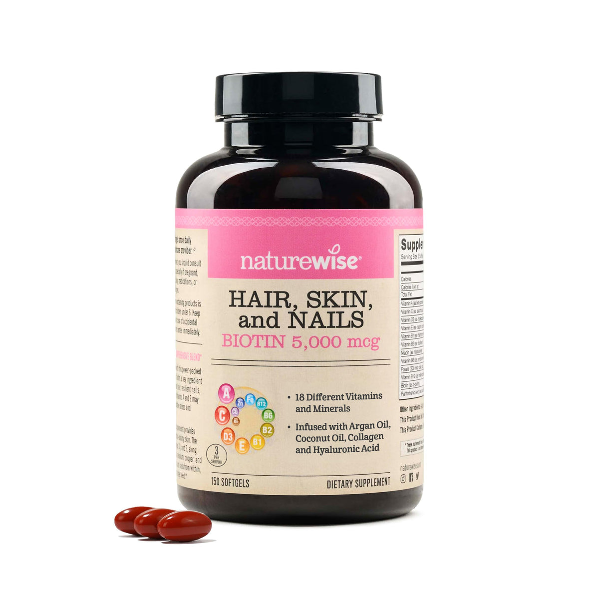NatureWise Complément Cheveux, Peau et Ongles 5000 mcg Biotine - vue avant