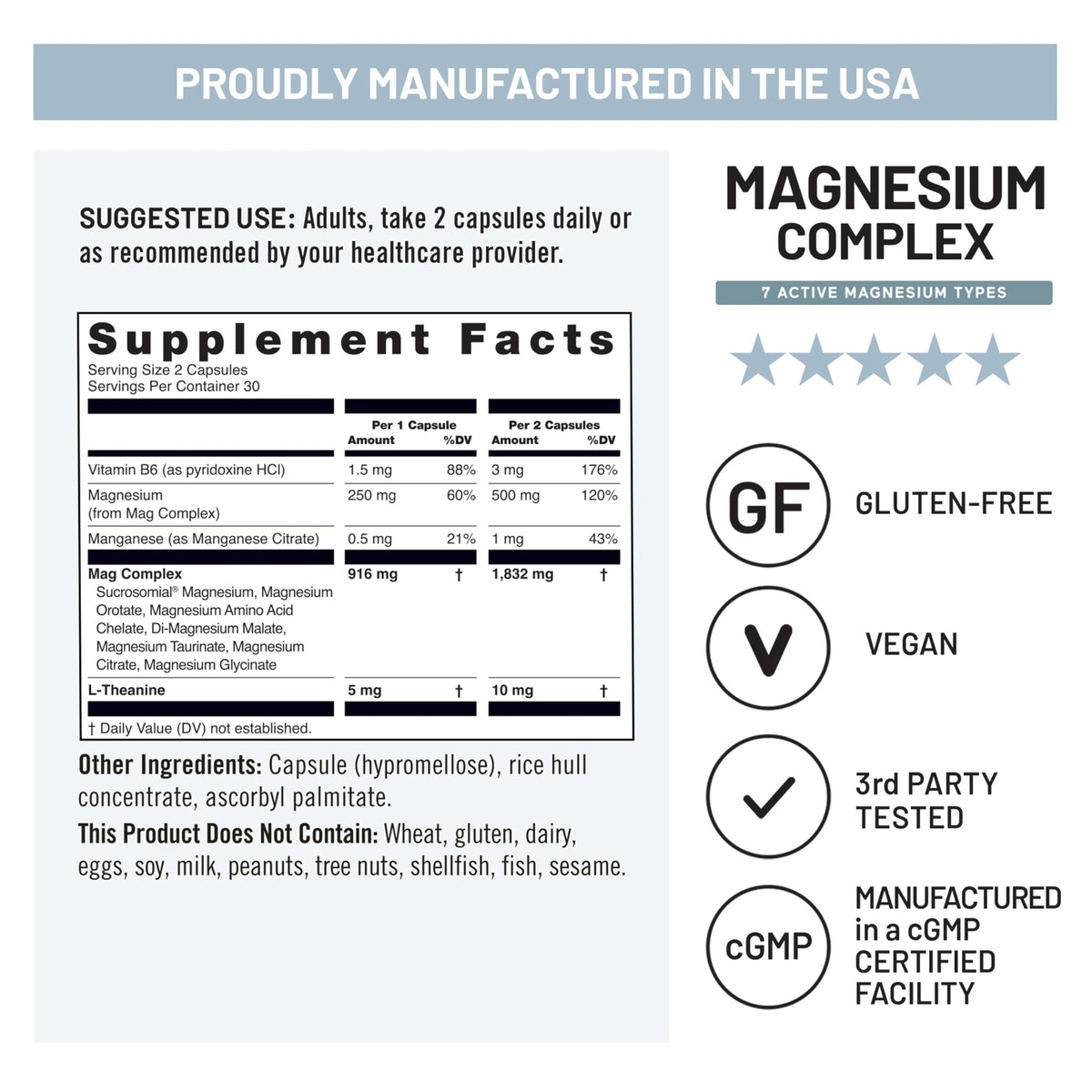 NatureWise Complex de Magnésium 500mg - ingrédients listés sur l'emballage