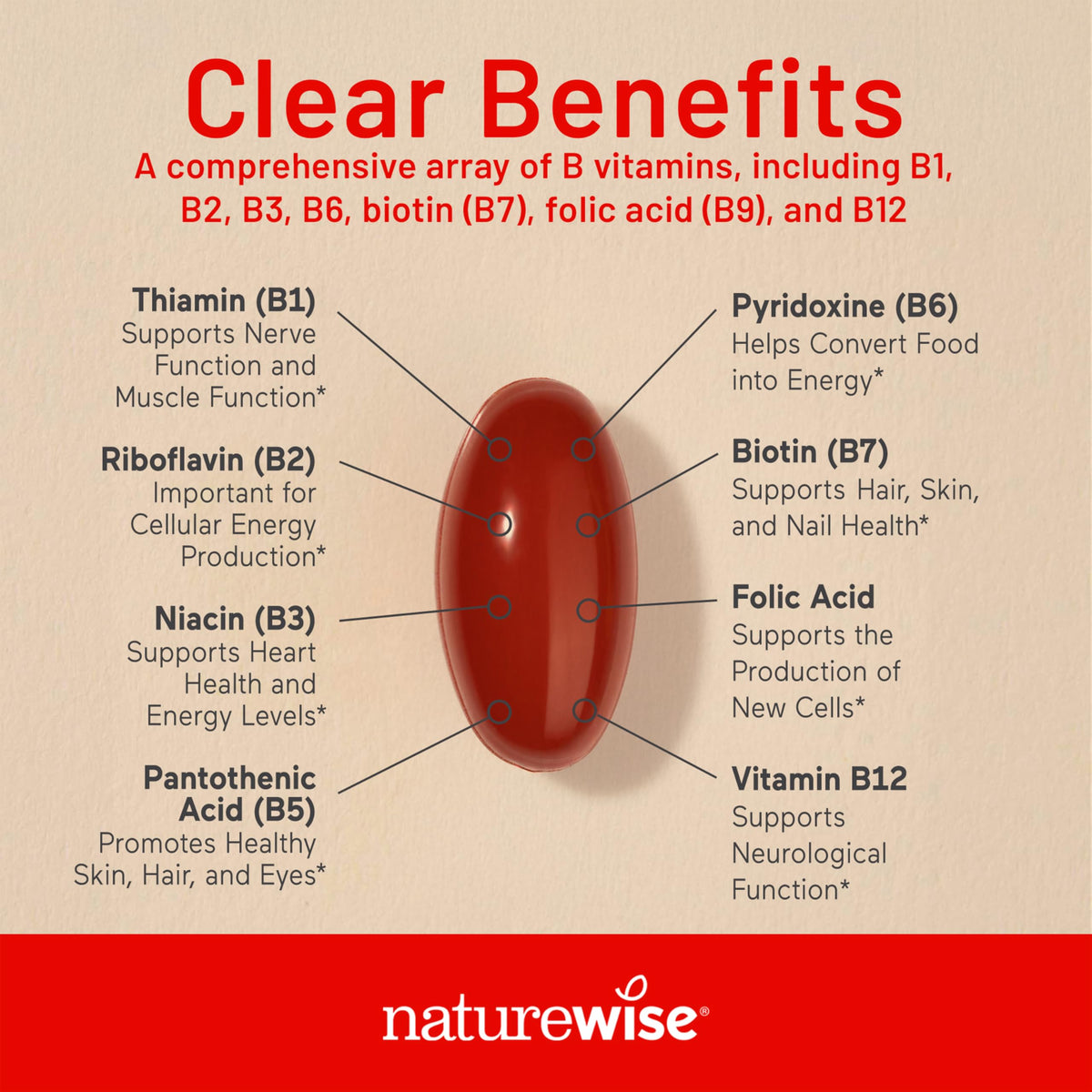 NatureWise Complexe de Vitamines B, étiquette détaillant les ingrédients