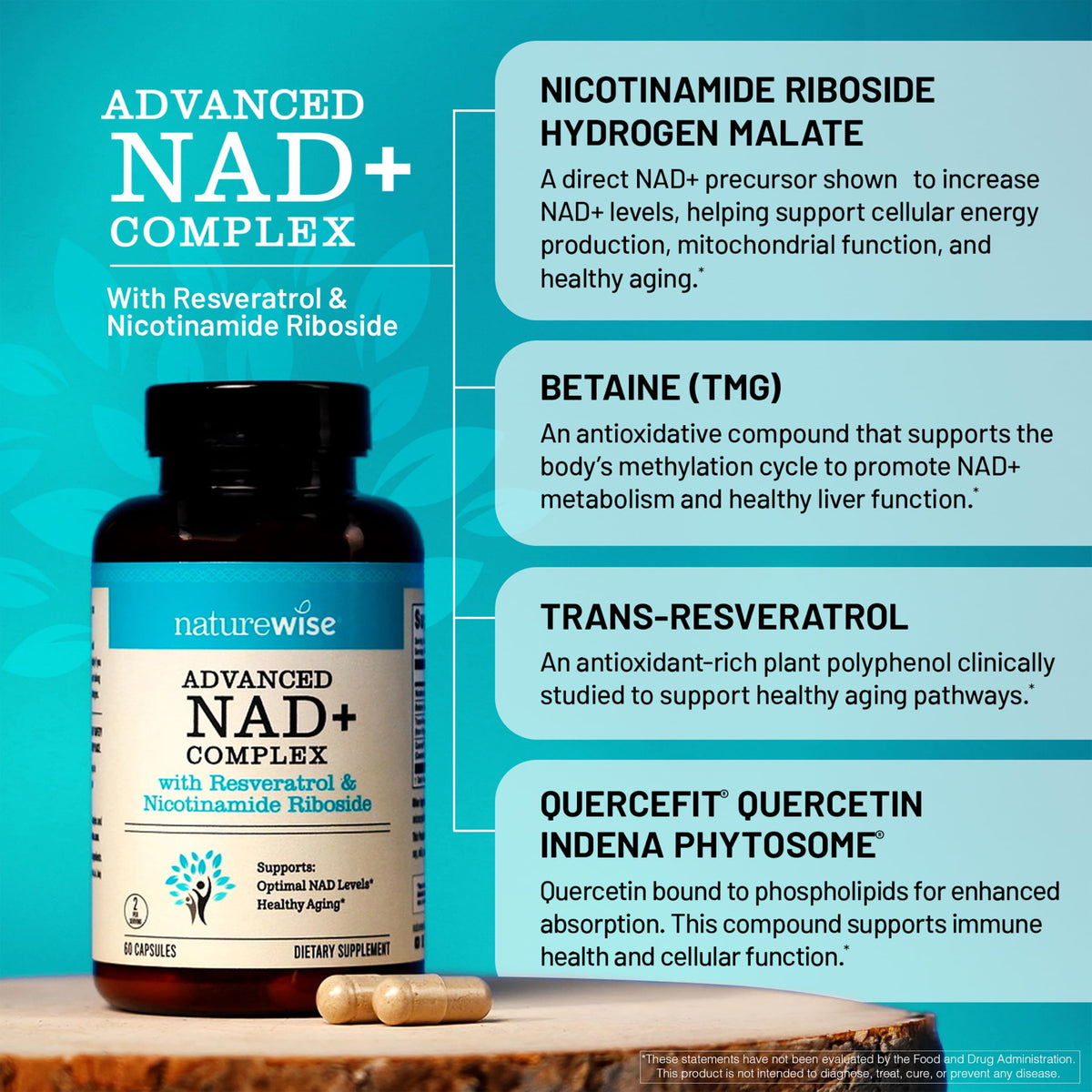 NatureWise Complexe NAD+ boîte montrant les dimensions