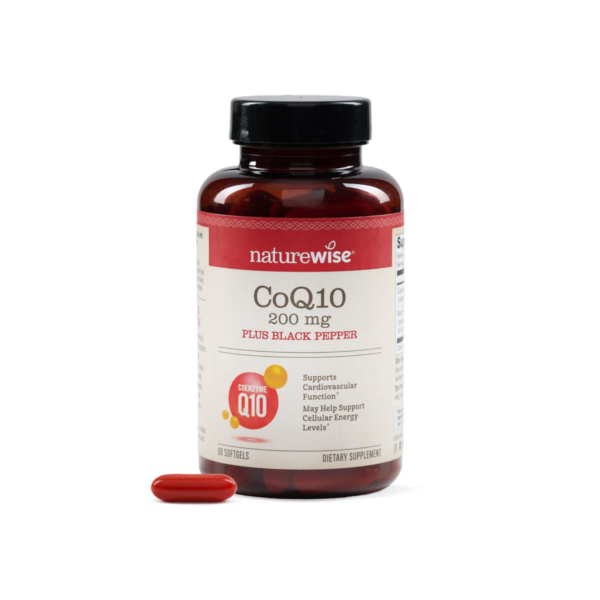 NatureWise CoQ10 200mg gélules avec extrait de poivre noir vue de face