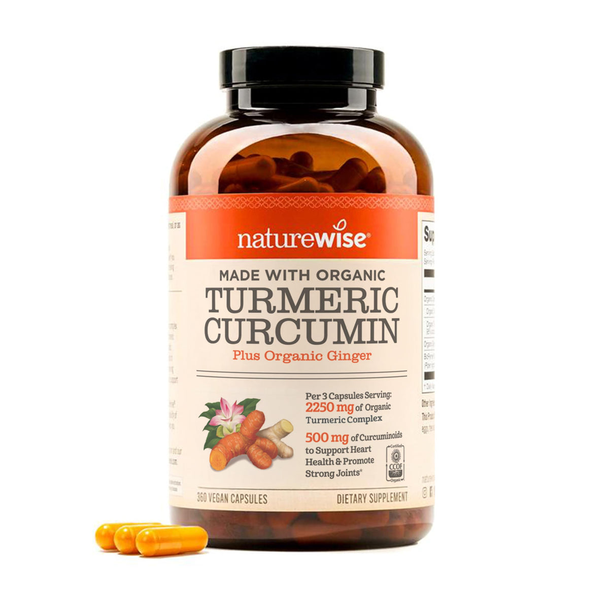 NatureWise Curcuma Curcumine 2250mg 360 capsules vue de face