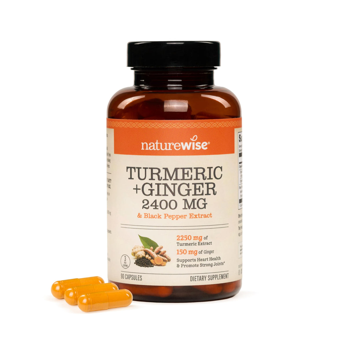 NatureWise Curcuma + Gingembre 2400mg 90 capsules vue de face