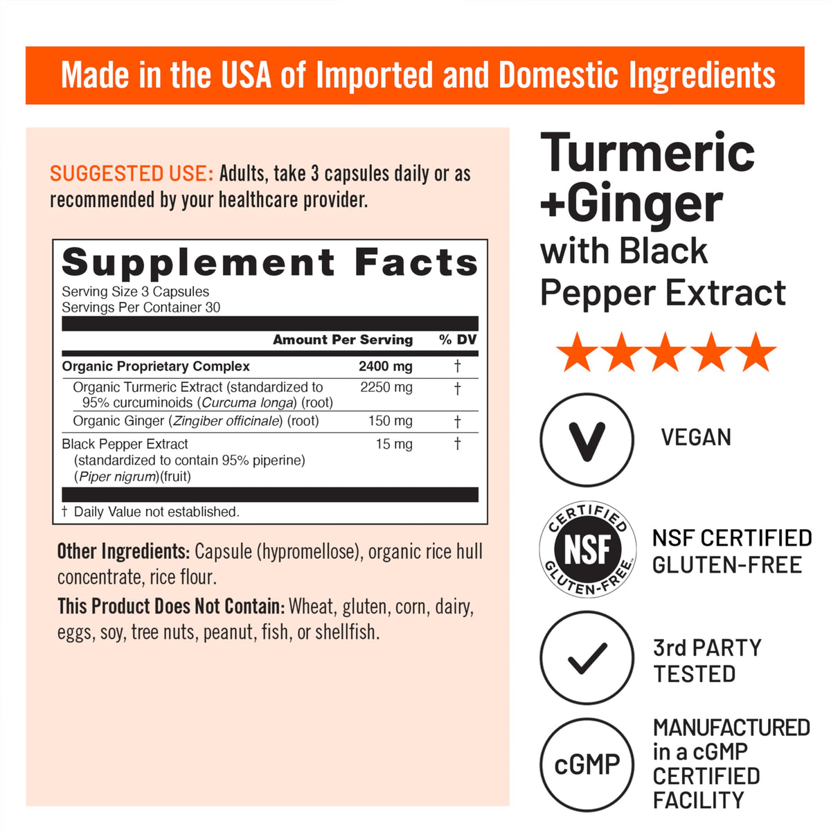 NatureWise Curcuma + Gingembre 2400mg avec ingrédients naturels