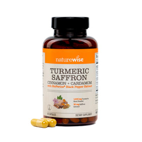 NatureWise Curcuma Safran 60 capsules avant avec étiquette visible