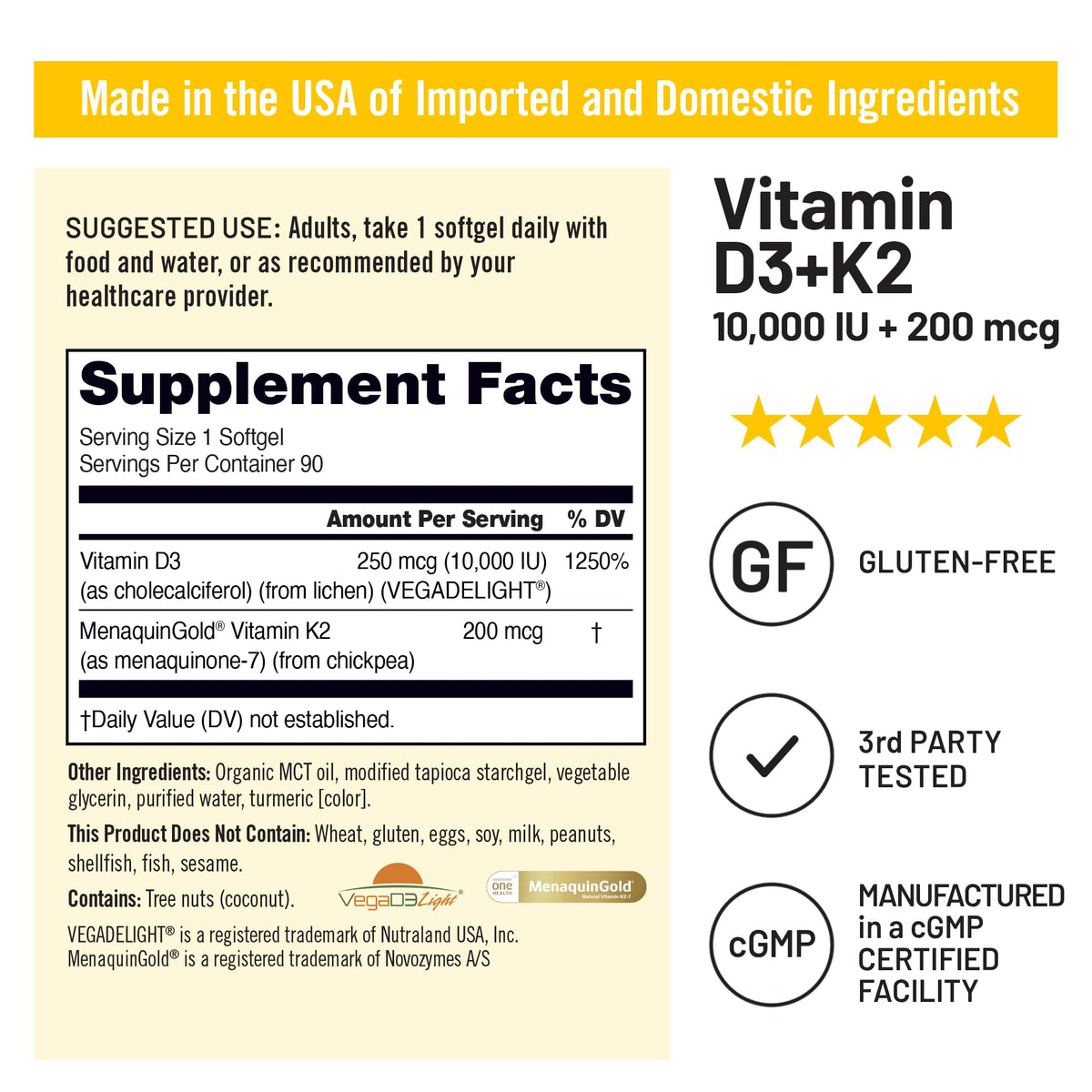NatureWise D3 10 000 IU + K2 200 mcg Complément Alimentaire Vegan, présentation des gélules