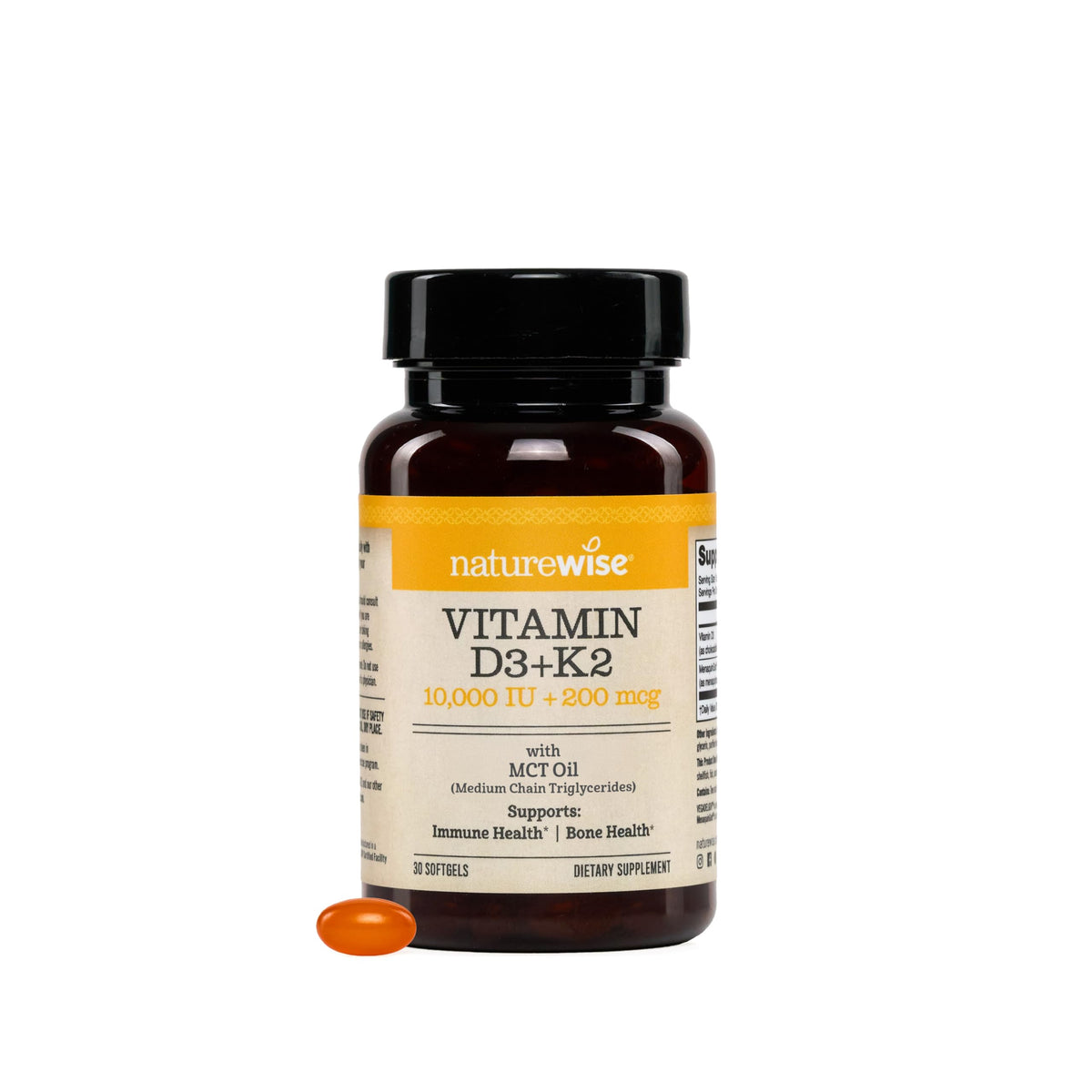 NatureWise D3 10000UI + K2 200mcg gélules molles vegan vue de face