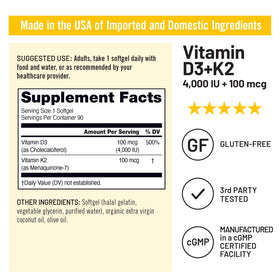 NatureWise D3 4000 IU + K2 MK-7 100 mcg, capsules sur une table en bois