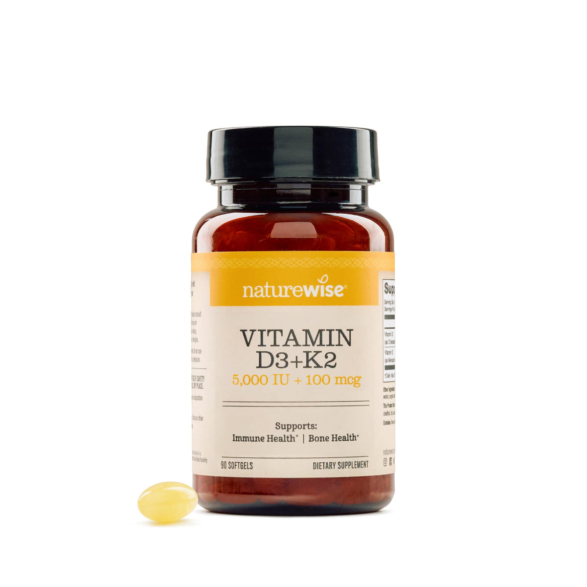 NatureWise D3 5000 IU + K2 MK-7 100 mcg gélules softgel devant