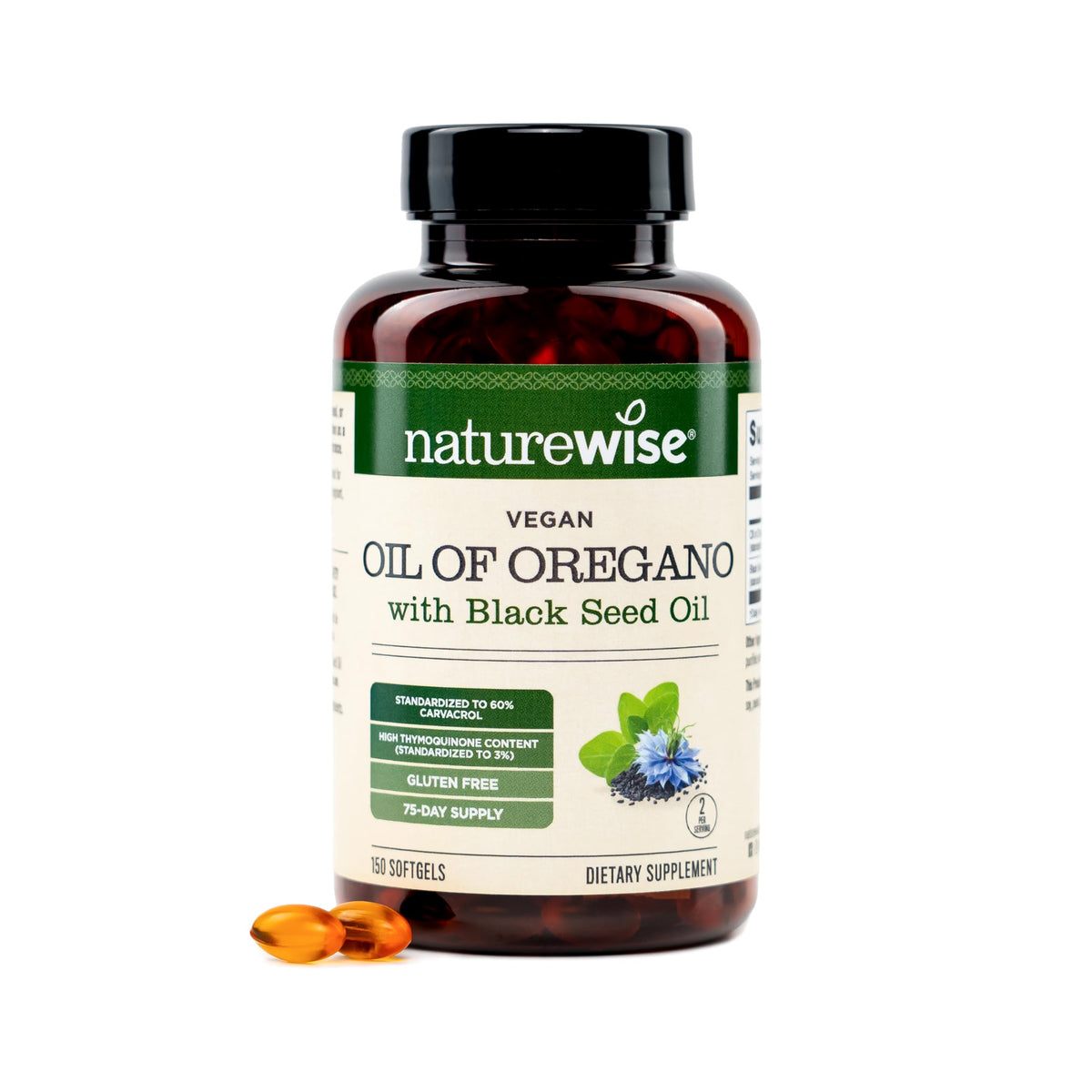 NatureWise Huile d'Origan Végétale 150 gélules, vue de face