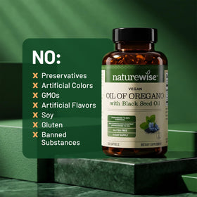 NatureWise Huile d'Origan Végétale, gélules avec une cuillère