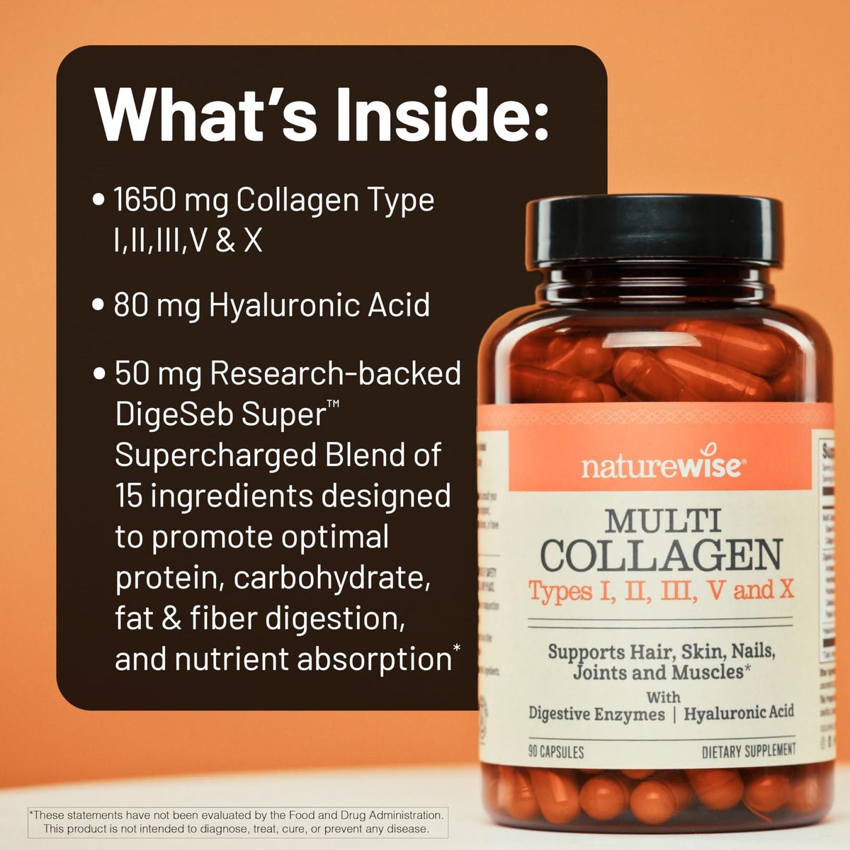 NatureWise Multi Collagen Capsules 1650 mg, close-up of capsules