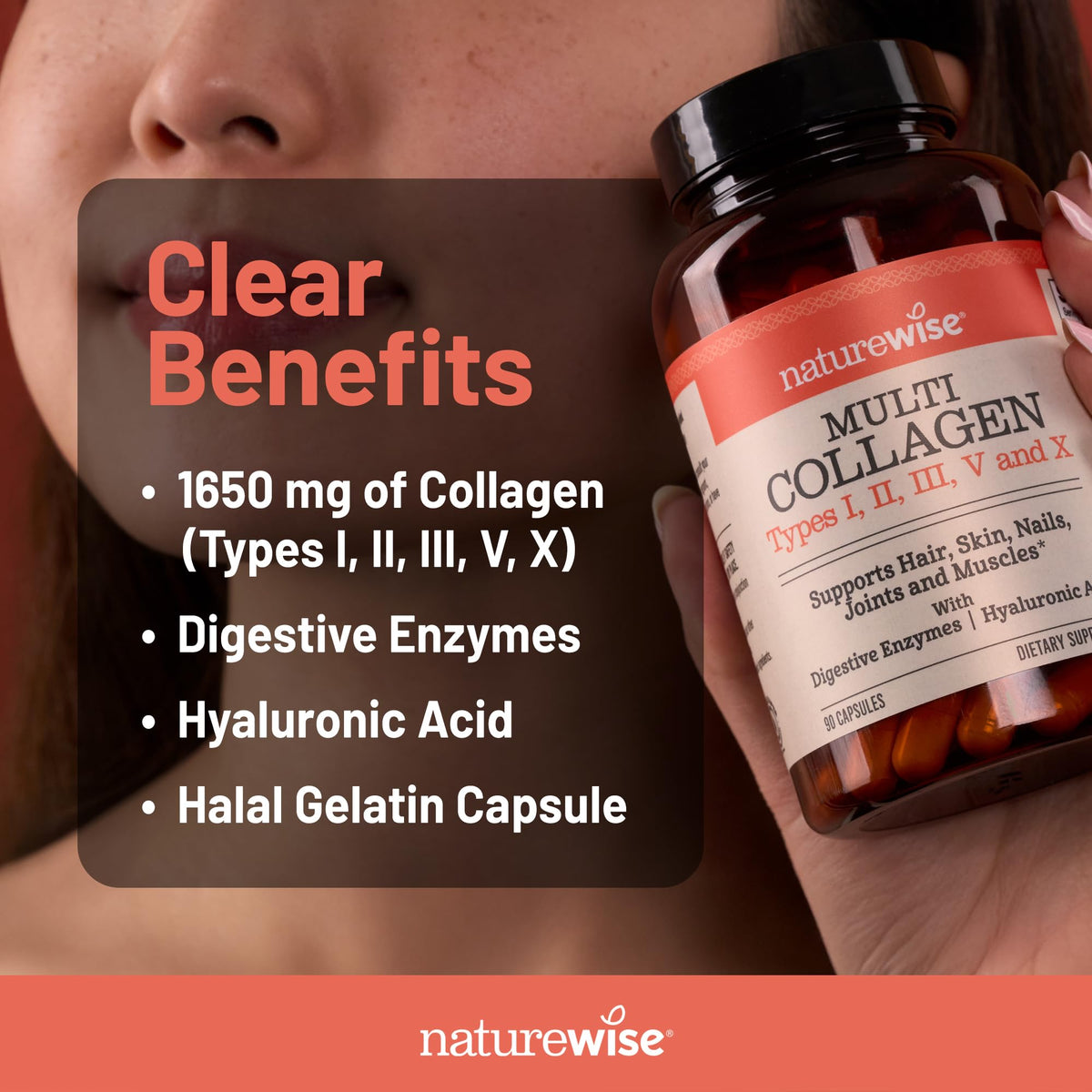 NatureWise Multi Collagen Capsules 1650 mg, side view of packaging