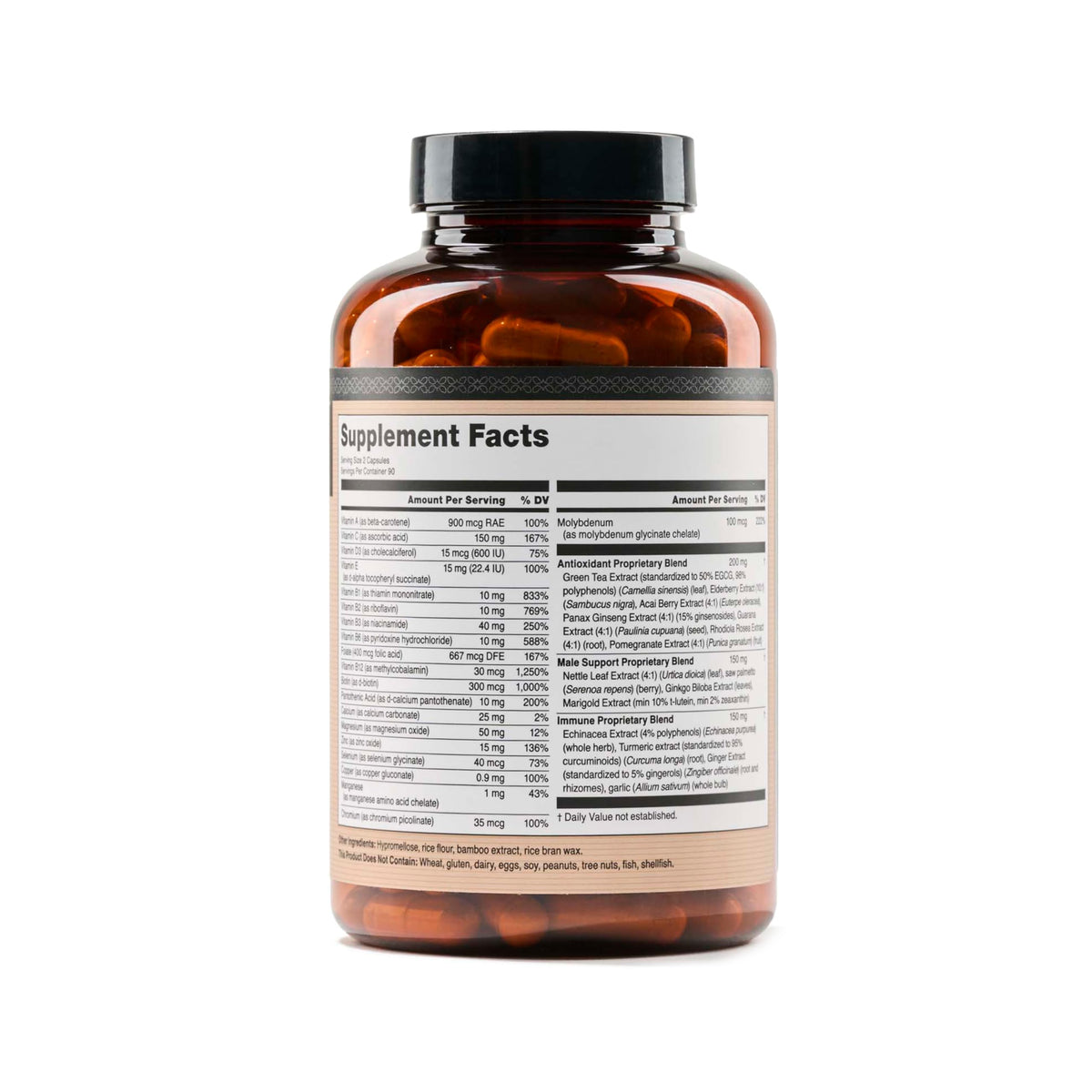 NatureWise Multivitamin pour Hommes - ingrédients listés sur l'étiquette