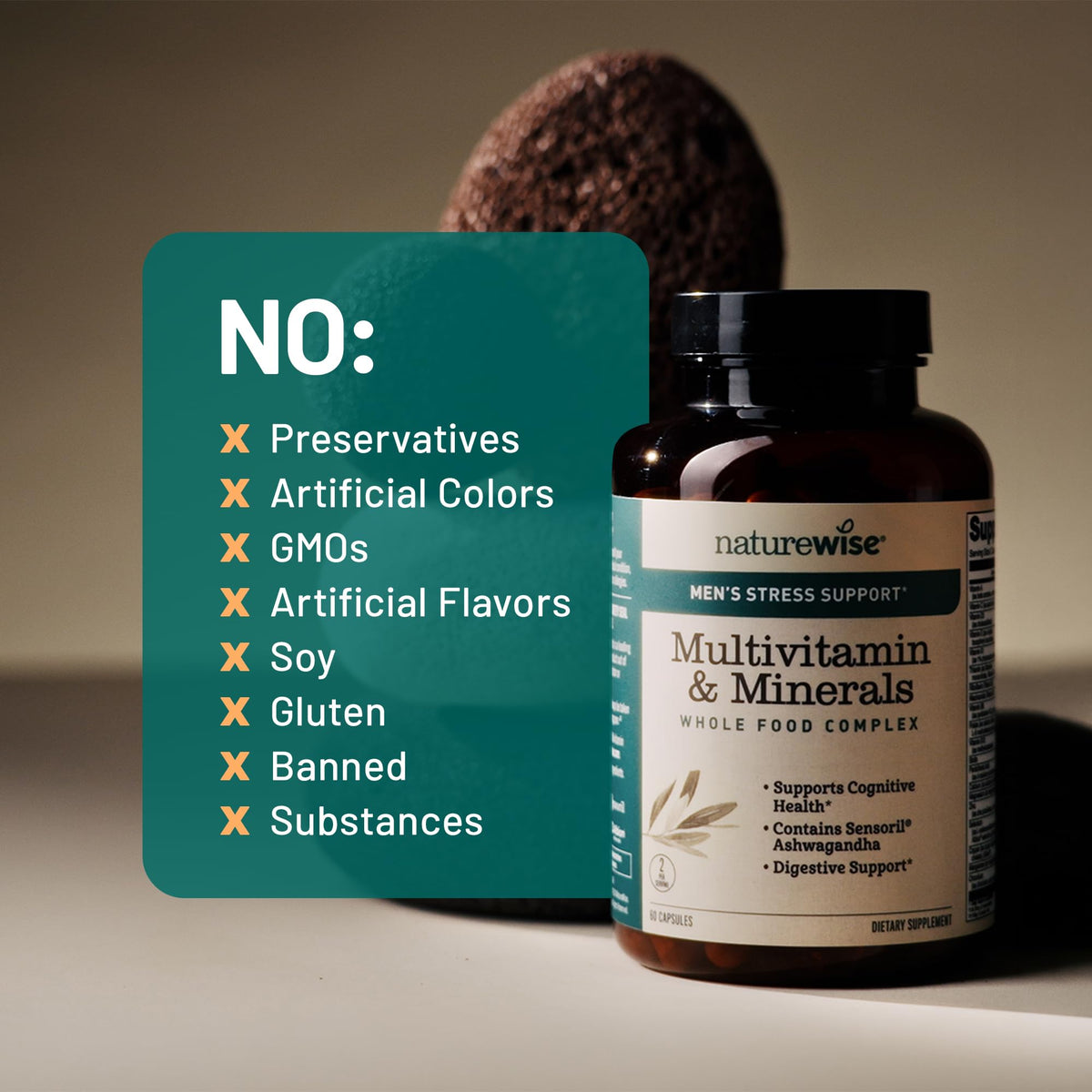 NatureWise Multivitamin pour Hommes sur un fond neutre