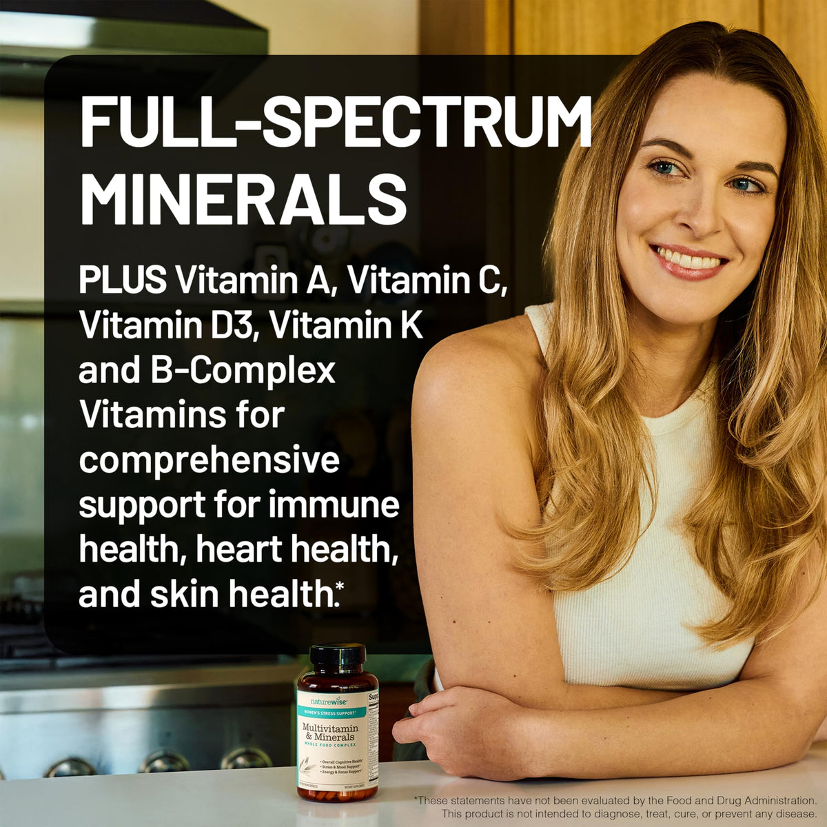 NatureWise Multivitamine Femme capsules ouvertes sur une table