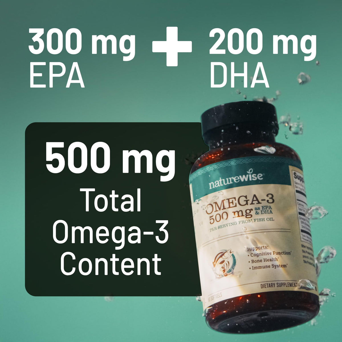 NatureWise Omega 3 gélules avec étiquette et dosage