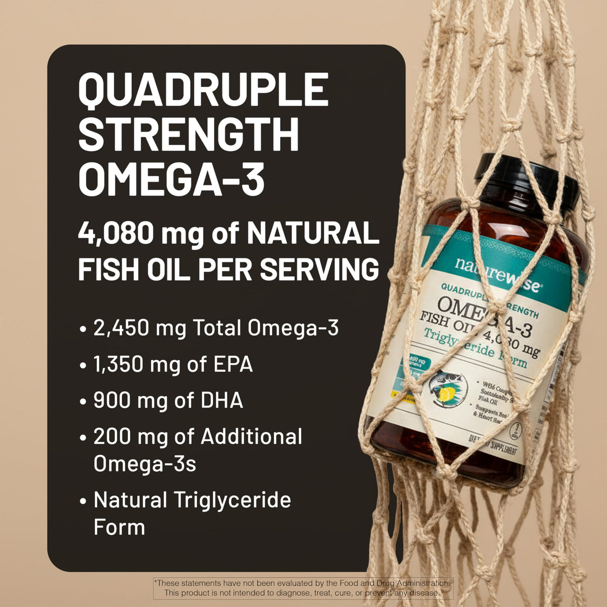 NatureWise Omega 3 Huile de Poisson 4080mg gélules sur fond blanc