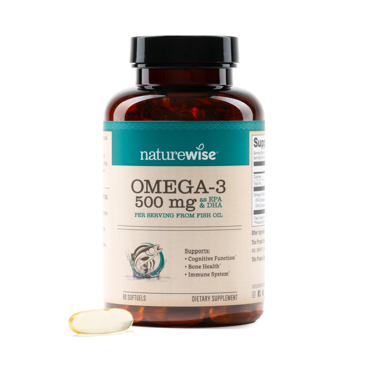 NatureWise Omega 3 Huile de Poisson 500 mg gélules molles avant