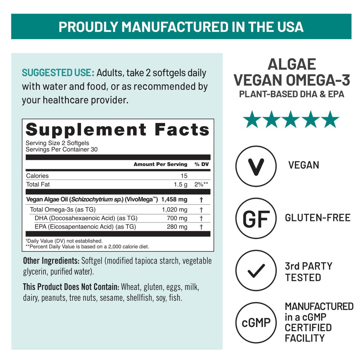NatureWise Omega-3 Végétalien 1458mg gélules sur fond blanc