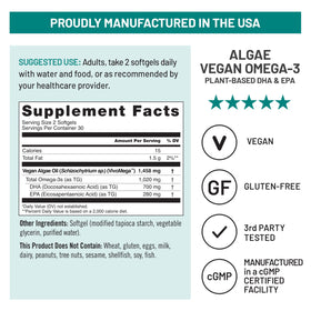 NatureWise Omega-3 Végétalien 1458mg gélules sur fond blanc