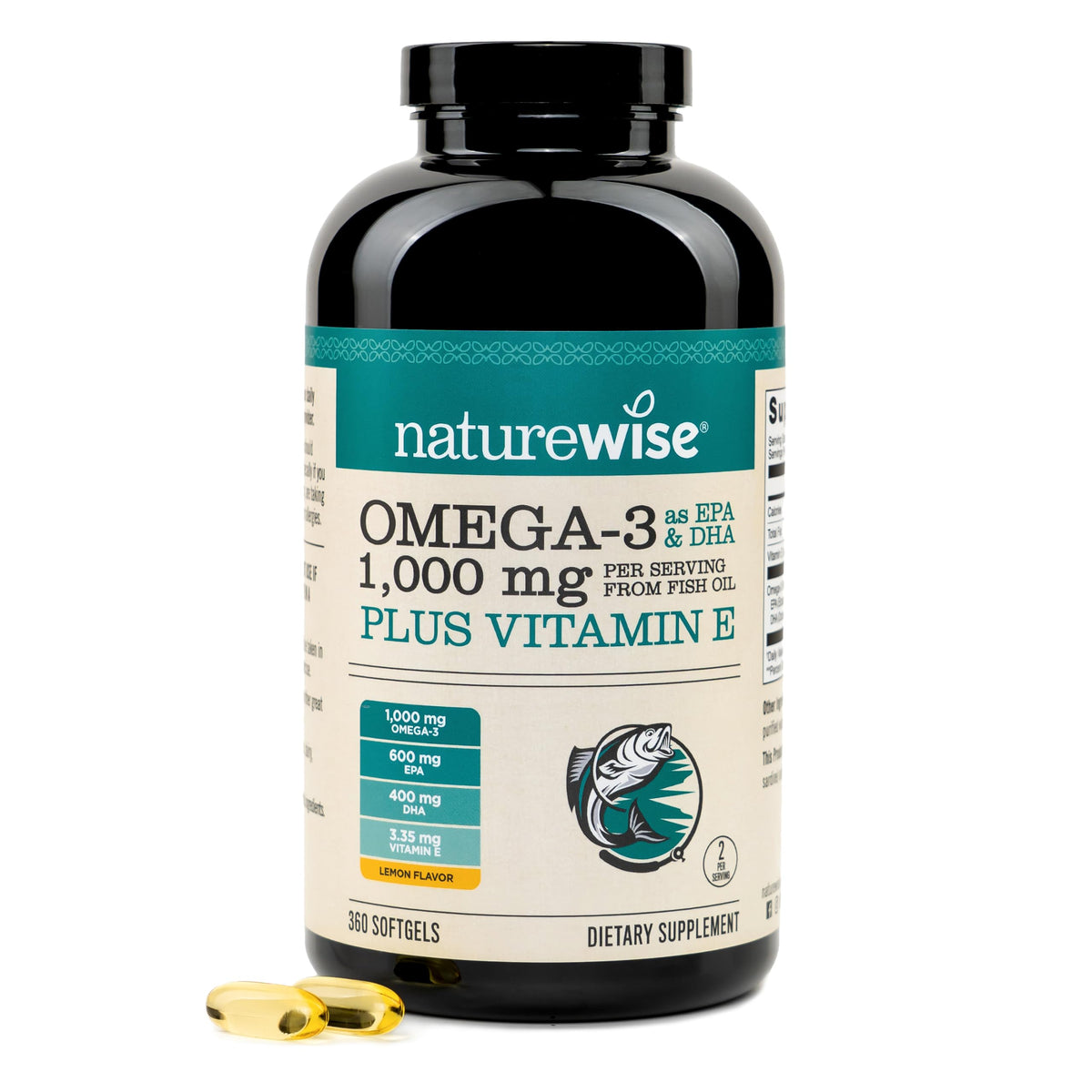 NatureWise Omega 3 + Vitamine E 1000mg gélules molles avant