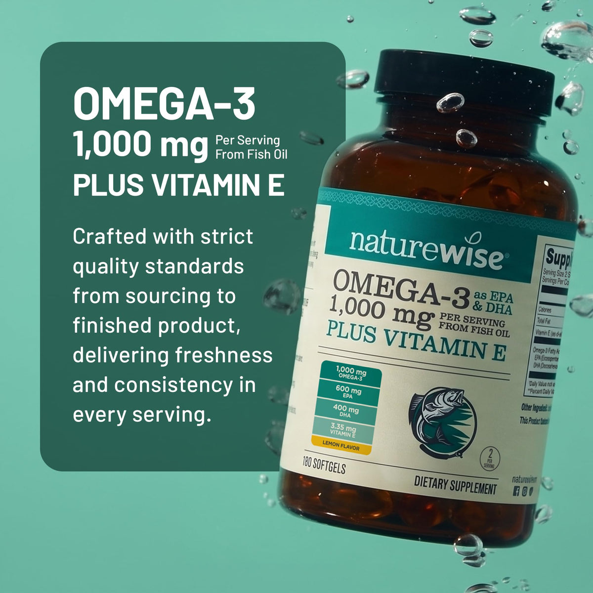 NatureWise Omega 3 + Vitamine E 1000mg gélules molles ouvertes