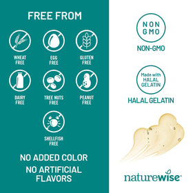 NatureWise Omega 3 + Vitamine E gélules molles sur une table