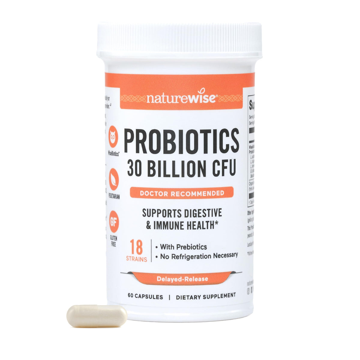 NatureWise Probiotiques 30 Milliards CFU 60 Capsules vue de face
