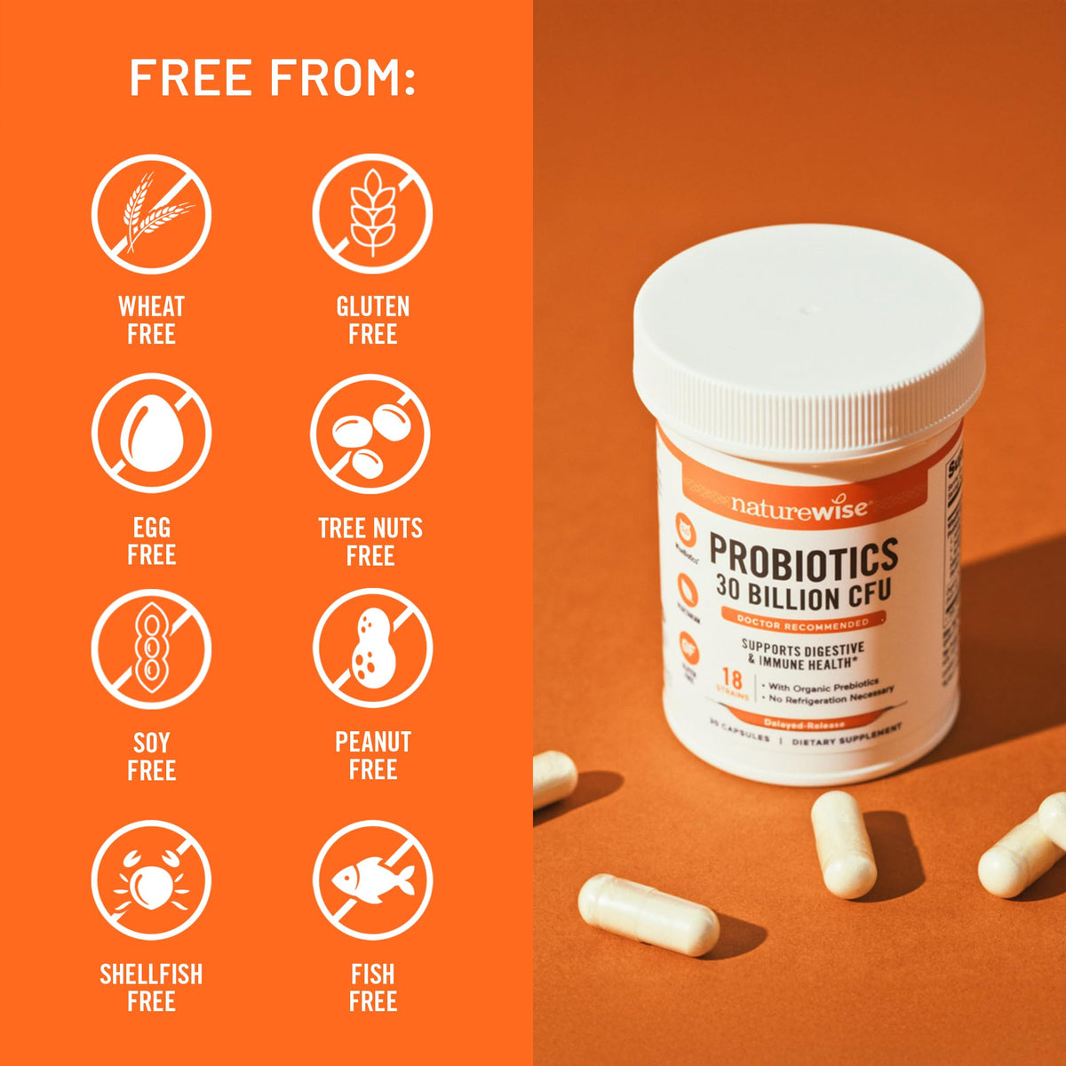 NatureWise Probiotiques 30 Milliards CFU capsules sur un comptoir