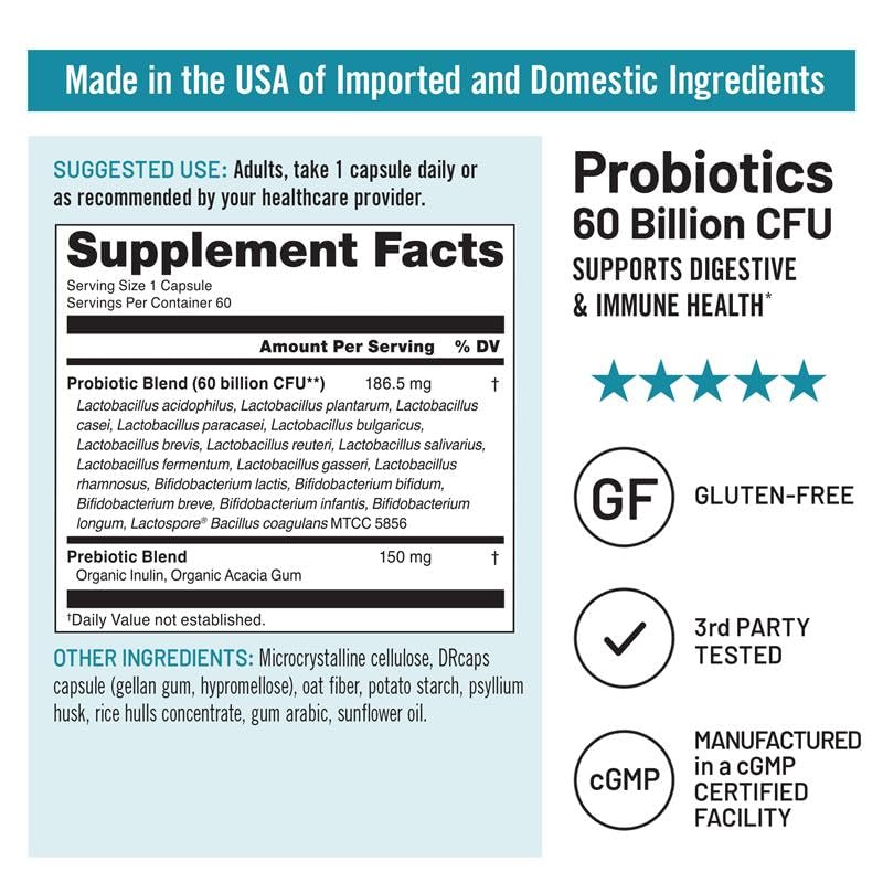 NatureWise Probiotiques 60 Milliards CFU capsules avec prébiotiques bio