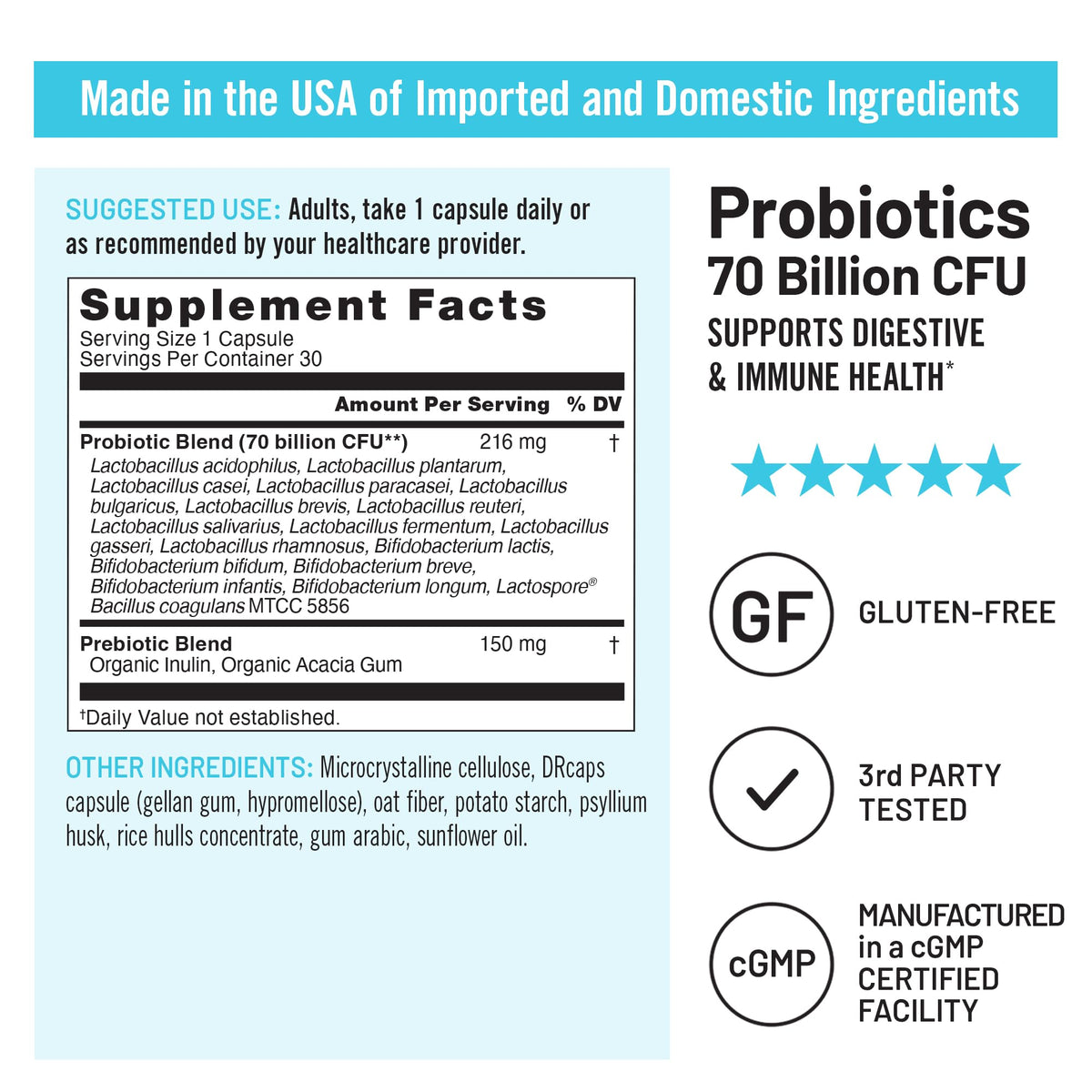 NatureWise Probiotiques 70 Milliards CFU - capsules sur une table